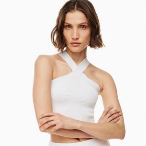Babaton Cream Ribbed Halter Top